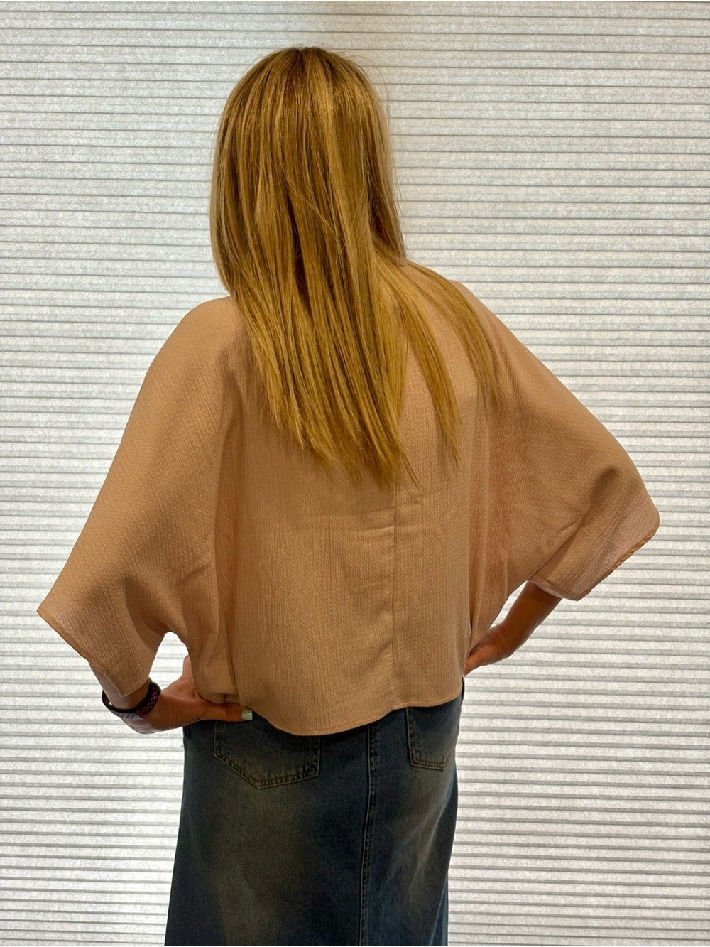 H&M Blush Pink Draped Short-Sleeve Tunic Top